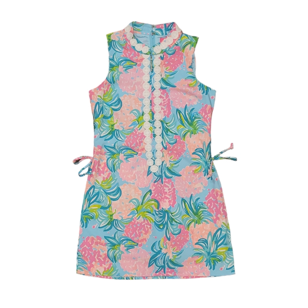 Lilly Pulitzer Jonna Romper Mini Dress Sleeveless Shift Lace Pink Blue Pineapple